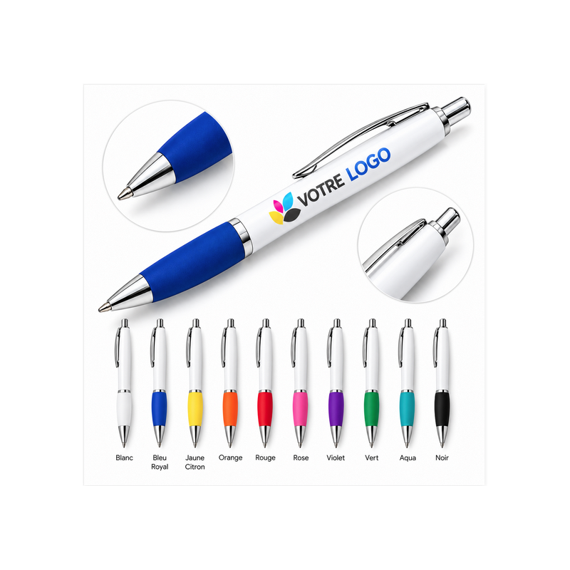 Stylo-bille blanc et grip coloré Nash