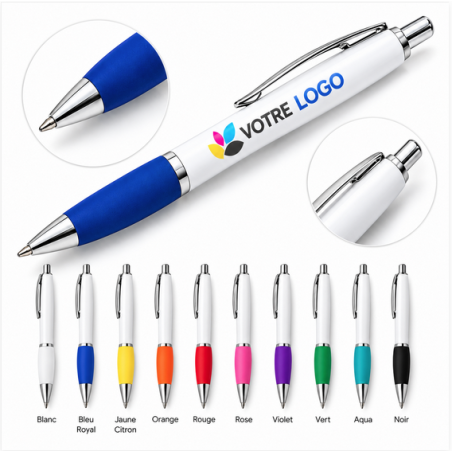Stylo-bille blanc et grip coloré Nash